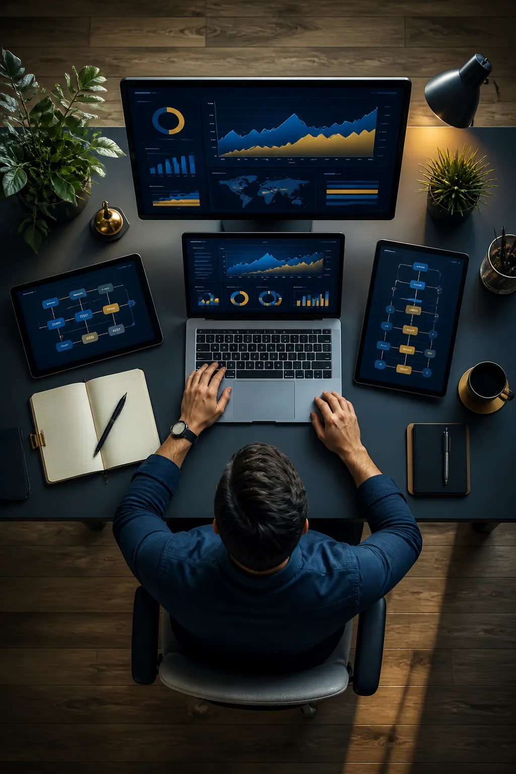 Marketing automation platform dashboard overview on multiple screens